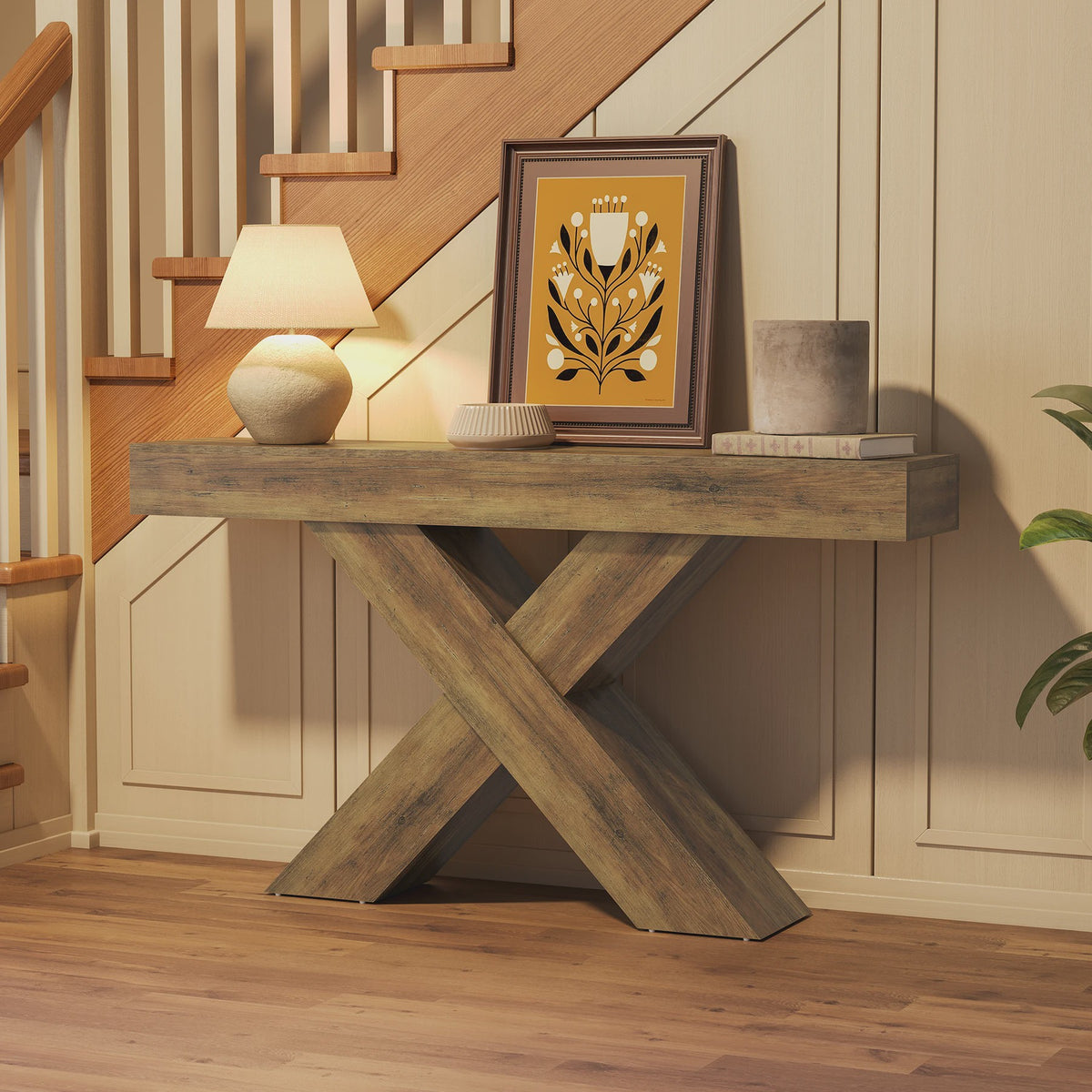 Tribesigns Console Tafel 140 cm Landelijke Stijl Achterbank Tafel met X-vormig Onderstel