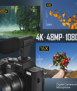 4K Digitale Camera 48MP met Groothoek & Macro Lens - Ideaal voor Vloggers en Beginners
