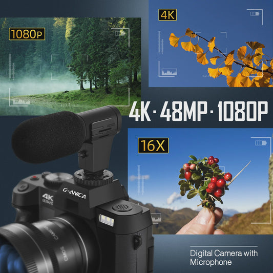4K Digitale Camera 48MP met Groothoek & Macro Lens - Ideaal voor Vloggers en Beginners