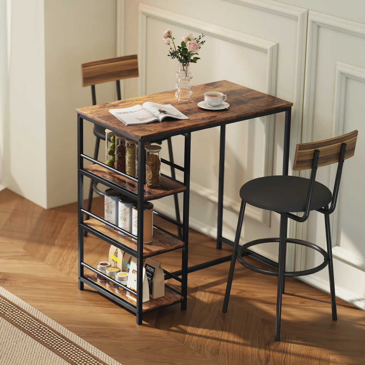 Stijlvolle Bartafel met 3 Opbergplanken - Keuken en Eetkamer