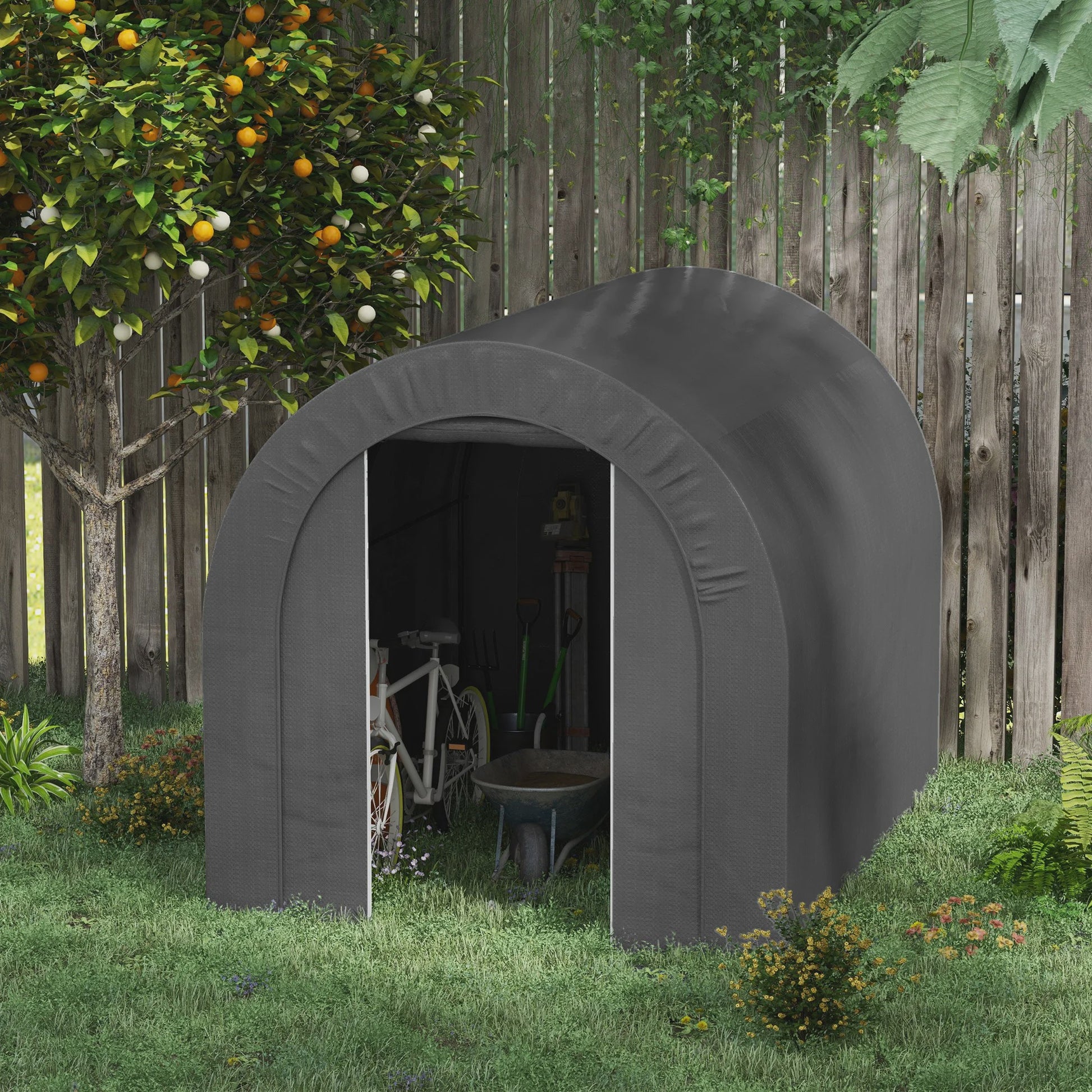 Outsunny Tuintent Opslag Garage voor Fietsen - PE & Metaal - Grijs 2.4x1.8m