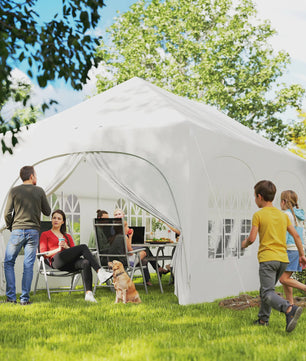 Outsunny Partytent 6x3m Pop-Up met 6 Zijwanden, Verstelbare Hoogte en Ramen