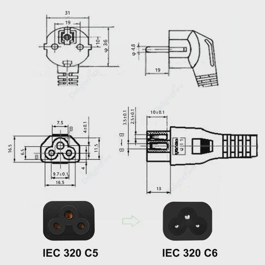 EU Stroomkabel IEC320 C5 - 0.5m, 1.2m of 5m - Voor Laptops, PC's, Monitoren & Meer
