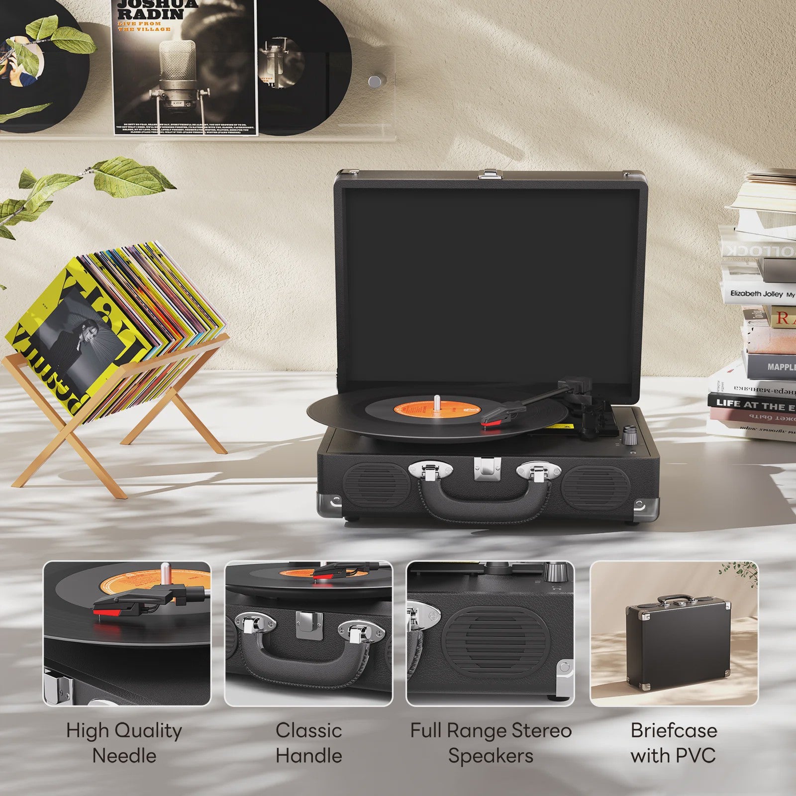 Maio S100 Vintage Platenspeler - Belt-Driven, 3 Snelheden, Ingebouwde Stereo Speakers