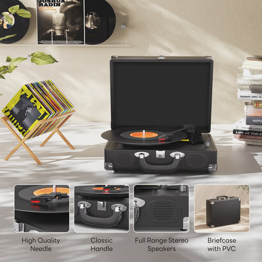 Maio S100 Vintage Platenspeler - Belt-Driven, 3 Snelheden, Ingebouwde Stereo Speakers