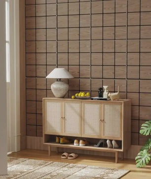 4-Pack Akoestische Wandpanelen met Houten Vlakken - Geluidsisolatie 62x62 cm