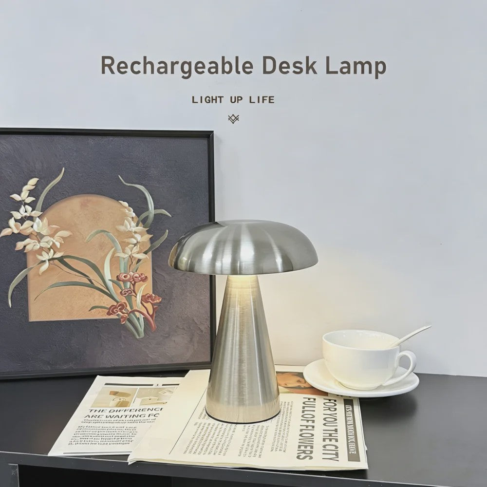 Retro Mushroom Tafellamp - LED, Touch Control, 3 Kleuren, Oplaadbaar
