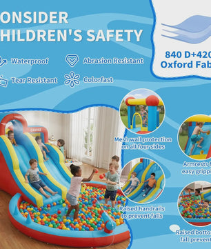 Garvee Kinder Springkussen met Waterglijbaan en Waterpistool - Groot Opblaasbaar Speelparadijs