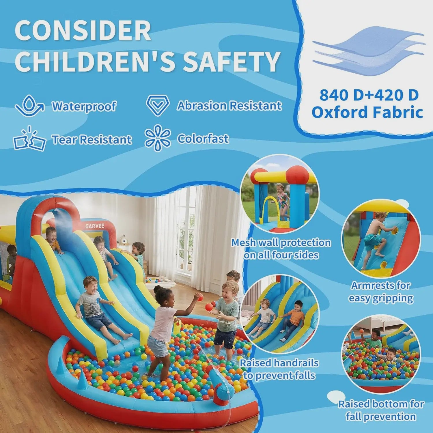 Garvee Kinder Springkussen met Waterglijbaan en Waterpistool - Groot Opblaasbaar Speelparadijs