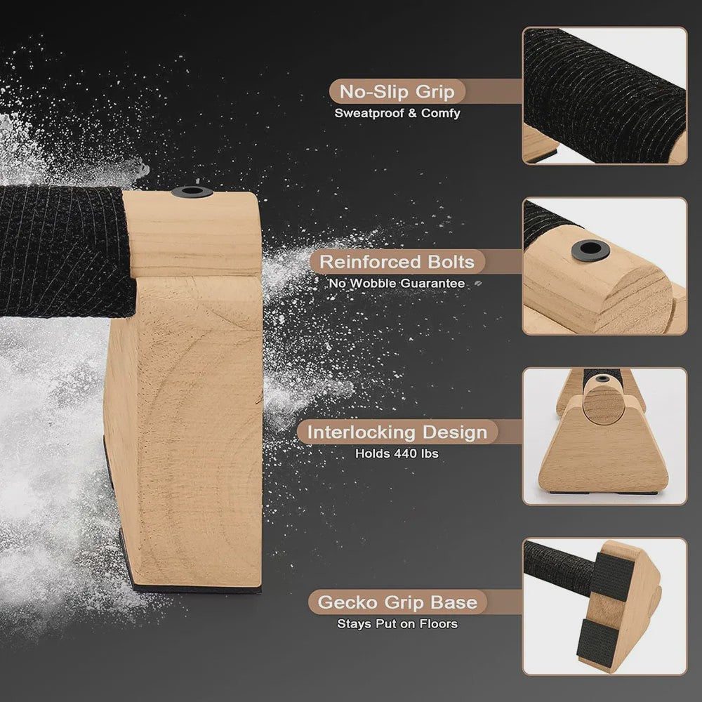 Houten Push-Up Bars & Parallettes voor Thuis Workout - Stabiliteit en Comfort