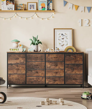 Industriële Ladekast 160cm met 14 Stoffen Lades - TV Meubel & Opbergkast