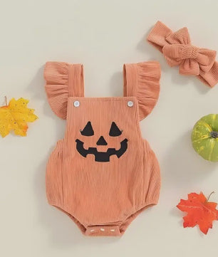 Schattige Halloween Baby Romper met Pompoenprint & Mutsje - 1-12 Maanden