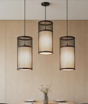 Sfeervolle Bamboe Hanglamp 18x42cm - Chinese Stijl Plafondlamp voor Woonkamer & Eetkamer
