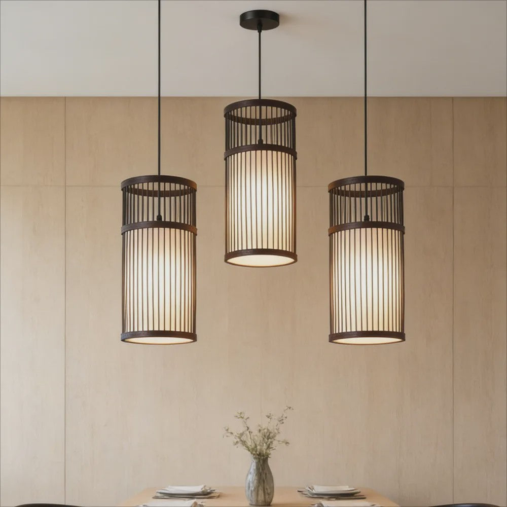 Sfeervolle Bamboe Hanglamp 18x42cm - Chinese Stijl Plafondlamp voor Woonkamer & Eetkamer