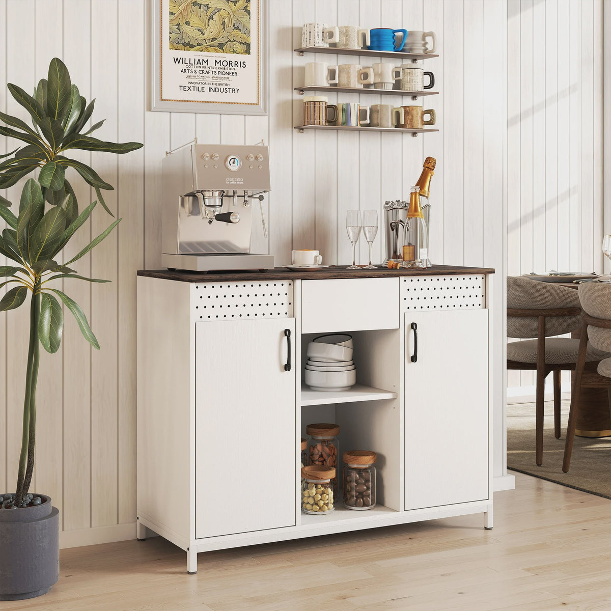 Homcom Sideboard Woonkamer met Deuren, Lade en Open Vakken - Stijlvolle Opbergkast
