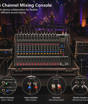 Yamnweo CT16 Professionele 16-Kanaals Audio Mixer met DSP Effecten, Bluetooth & USB
