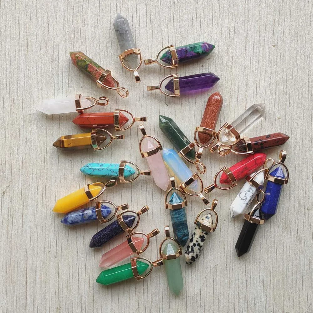 Natuurlijke Groene Aventurijn Kristal Pilaren Hangers - 24 Stuks Set voor Sieraden Maken