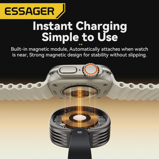 Essager Magnetische Draadloze Oplader voor Apple Watch - Draagbaar, Snel, USB-C & Lightning