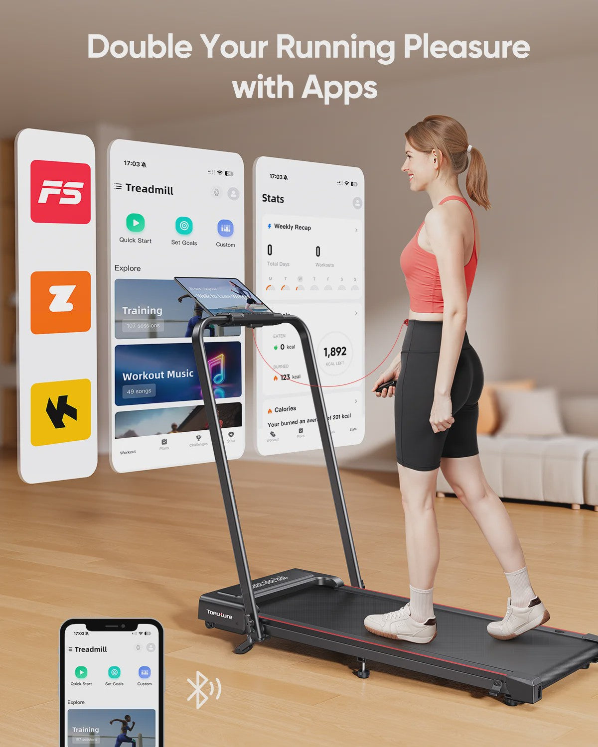 Toputure Elektrische Opvouwbare Loopband met Helling & App Controle - Ideaal voor Thuis & Kantoor