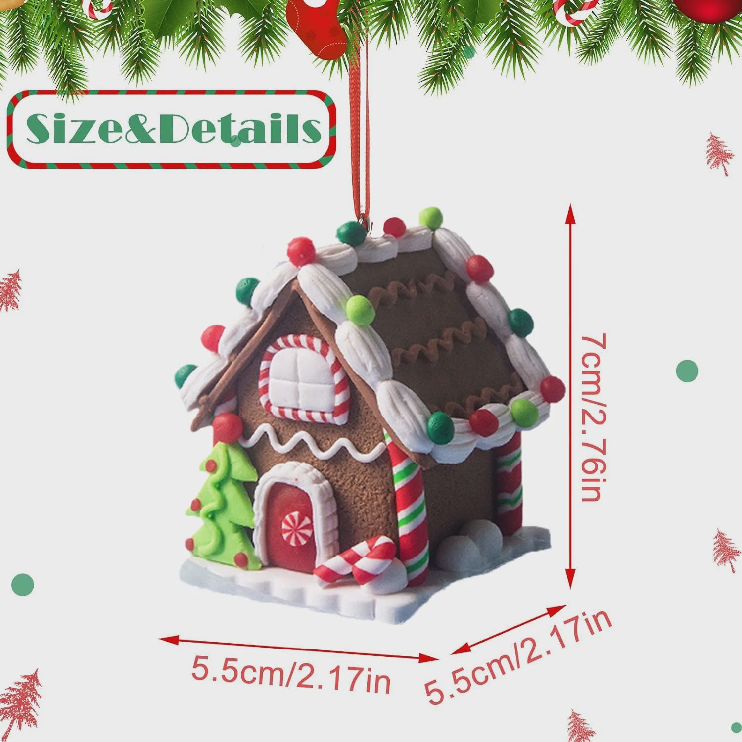 Set van 5 Kerstversiering Gingerbread Huizen - Decoratieve Kerstboom Hangers