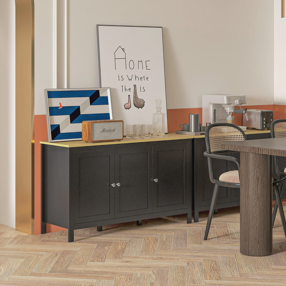 Zwarte Buffetkast met 3 Deuren en Verstelbare Legplanken - 120x40x70 cm