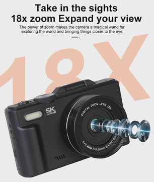 Ourlife Compacte 5K Digitale Camera: 75MP, 18x Zoom, Flip Screen, WiFi & Vlog Functies