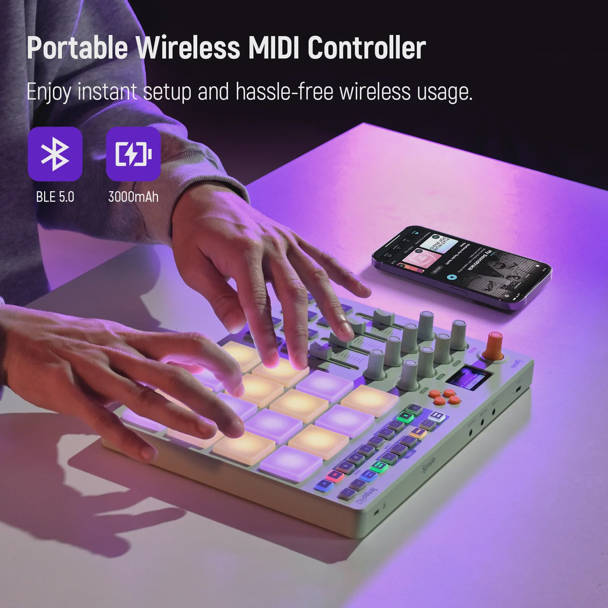 Synido TempoPAD C16: Draadloze MIDI Pad Controller met 16 RGB Beat Pads & Sequencer