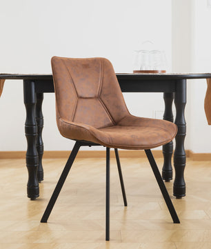 Set van 2 Moderne Kunstleren Eetkamerstoelen Bruin met Zwarte Metalen Poten