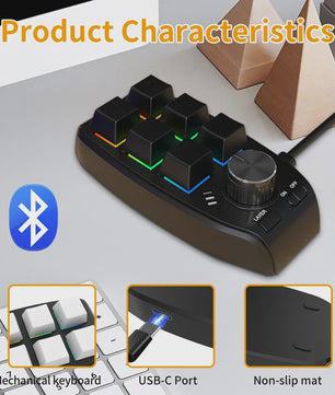 Compact 6-Key Macro Mini Toetsenbord met Draaiknop - USB & Bluetooth, Hot-swap, Programmeerbaar