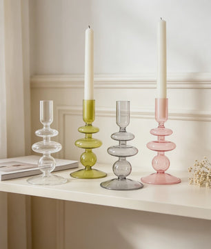 Nordic Glazen Kandelaar met Bubbel Design - Transparant Gekleurd