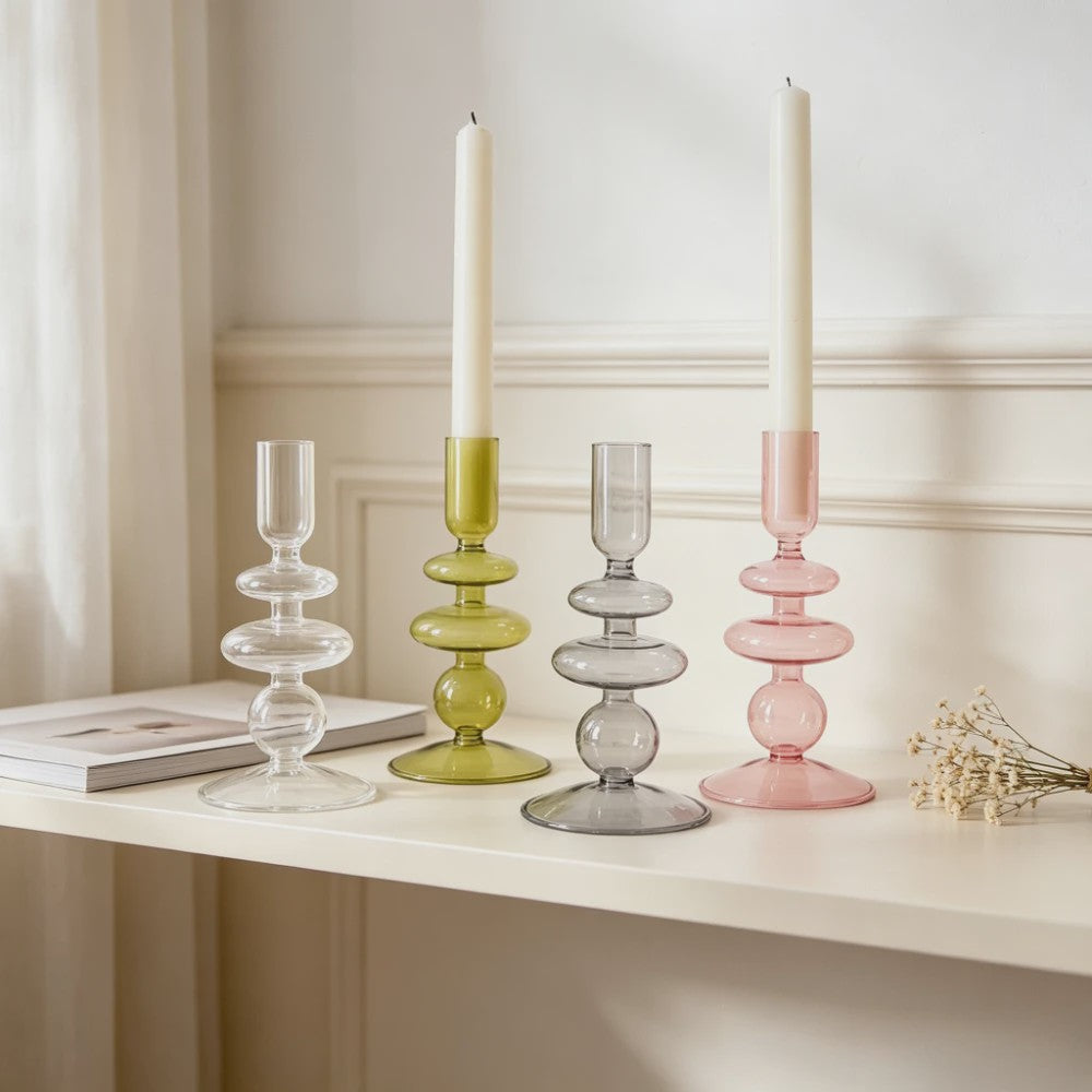 Nordic Glazen Kandelaar met Bubbel Design - Transparant Gekleurd