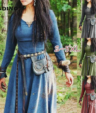 Middeleeuwse Maxi Jurk voor Dames - Vintage Elf/Renaissance Stijl met Lange Mouwen