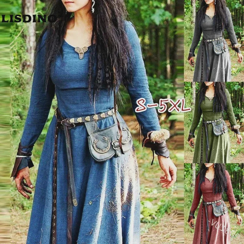Middeleeuwse Maxi Jurk voor Dames - Vintage Elf/Renaissance Stijl met Lange Mouwen