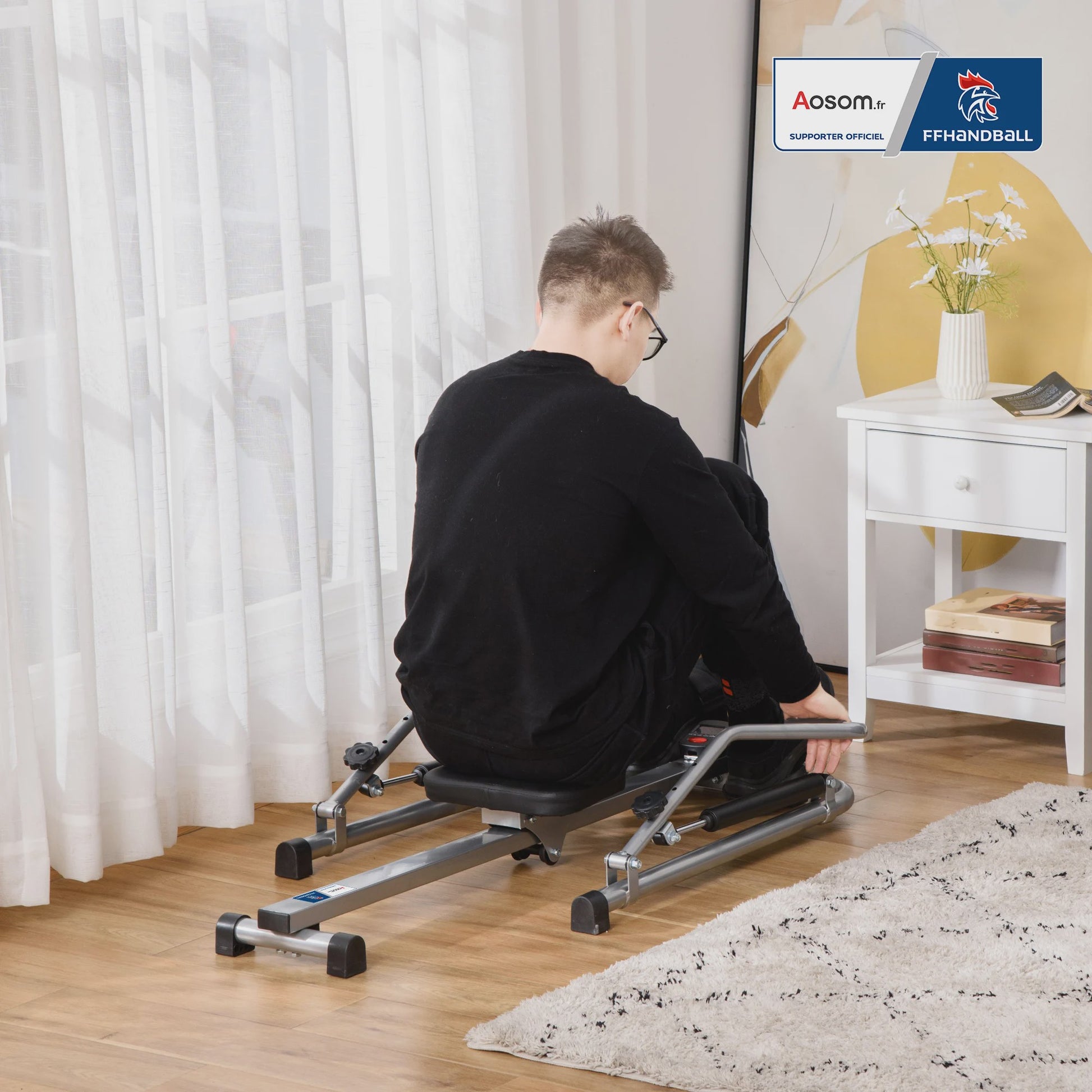 HOMCOM Opvouwbare Roeitrainer met LCD Scherm en 3 Weerstandsniveaus - Zwart/Grijs