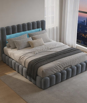 Luxe Gestoffeerd Bed 180x200cm met LED-verlichting, USB & Hydraulische Opbergruimte