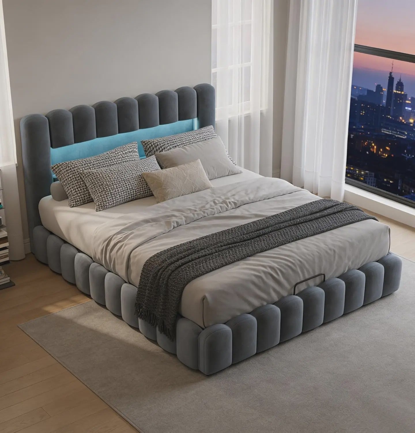 Luxe Gestoffeerd Bed 180x200cm met LED-verlichting, USB & Hydraulische Opbergruimte