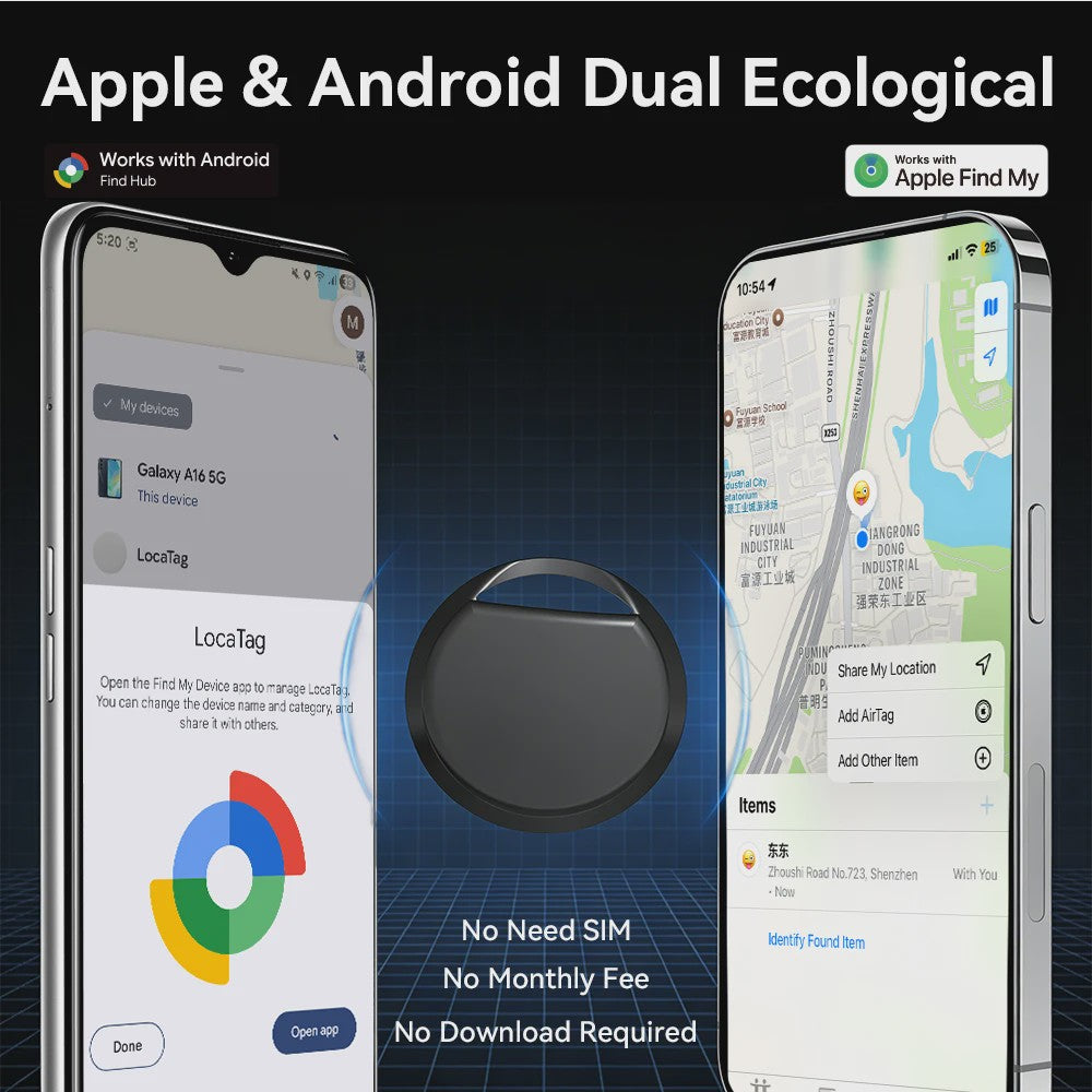 Slimme Tracker met Dubbel Systeem: Vind Alles met Google & Apple Find My
