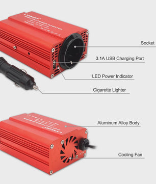300W Auto Omvormer met Dubbele USB (5V/3A) - AC 110V/220V | Draagbare Stroomvoorziening