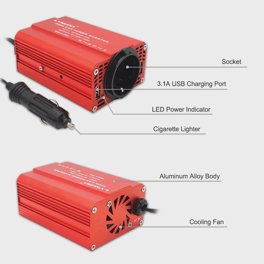 300W Auto Omvormer met Dubbele USB (5V/3A) - AC 110V/220V | Draagbare Stroomvoorziening