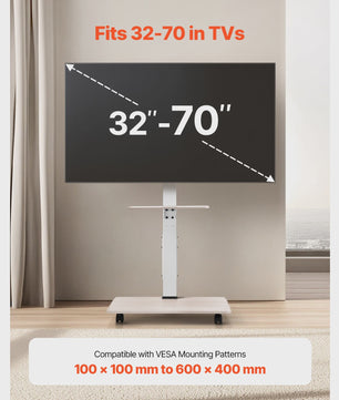 Verrijdbare TV Standaard met Plateau - In Hoogte Verstelbaar voor 32-70 Inch