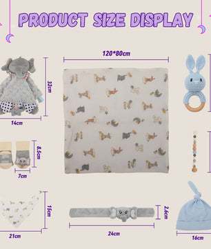 Babyshower Cadeauset Jongen - 12 Delig met Slab, Knuffel, Dekentje, Sokjes & Meer