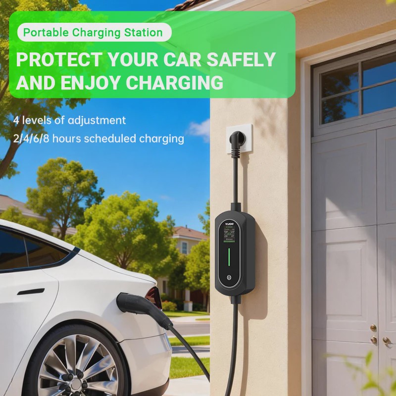 Draagbare Type 2 EV Charger 3.5KW 16A, 5M Kabel, IP66 Waterdicht, Instelbare Stroomsterkte