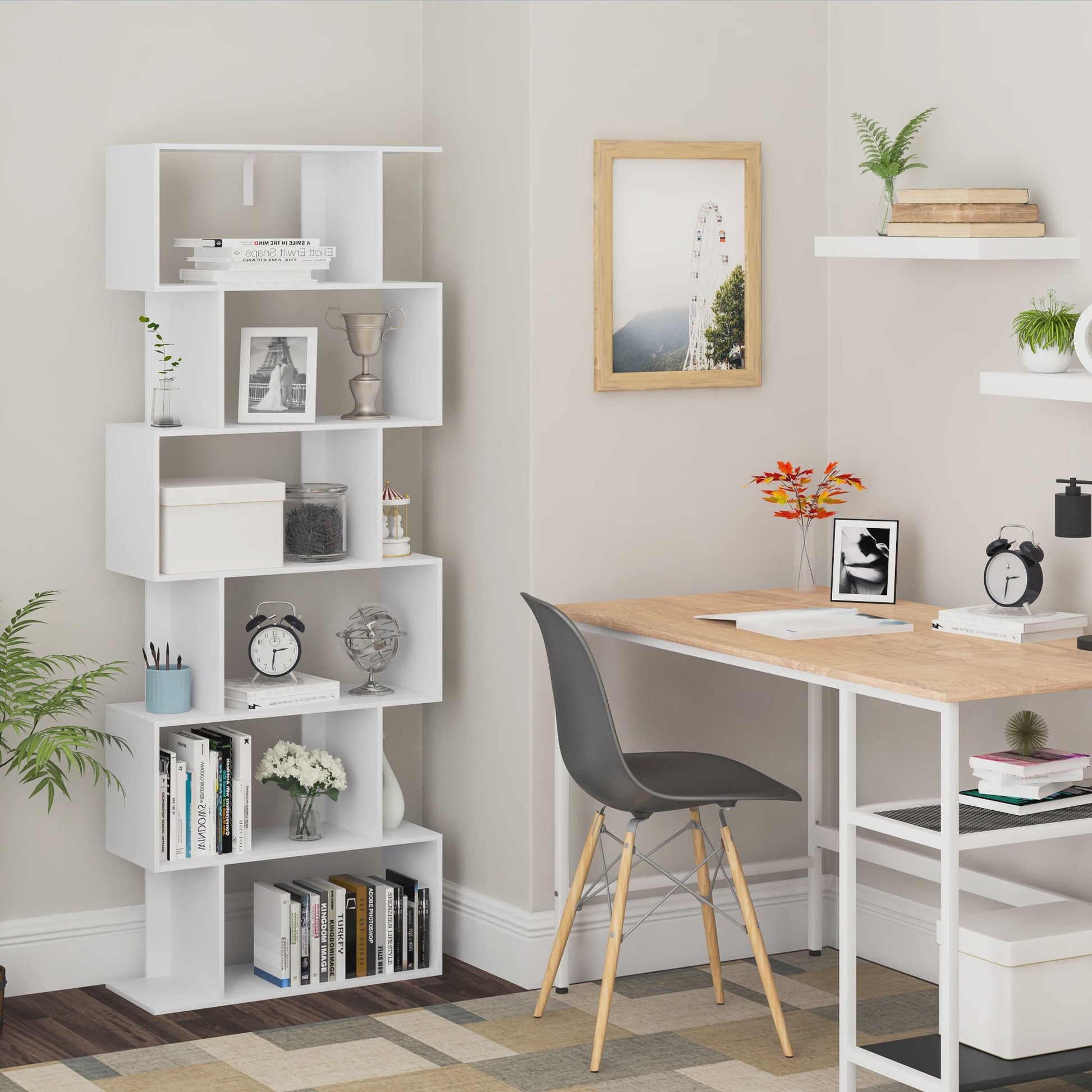 Moderne Boekenkast met 6 Kubussen - Stijlvolle Opbergoplossing voor Woonkamer, Slaapkamer of Kantoor