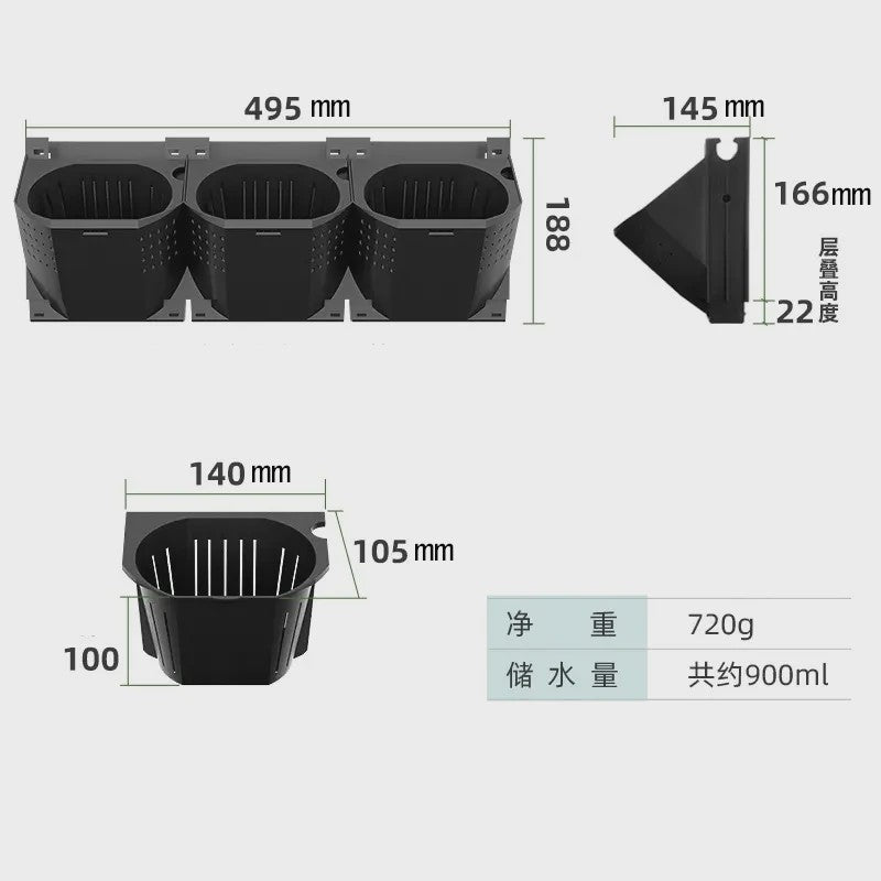 Modulaire Plantenbak voor Verticale Tuin - Zwart, 3 Vaks