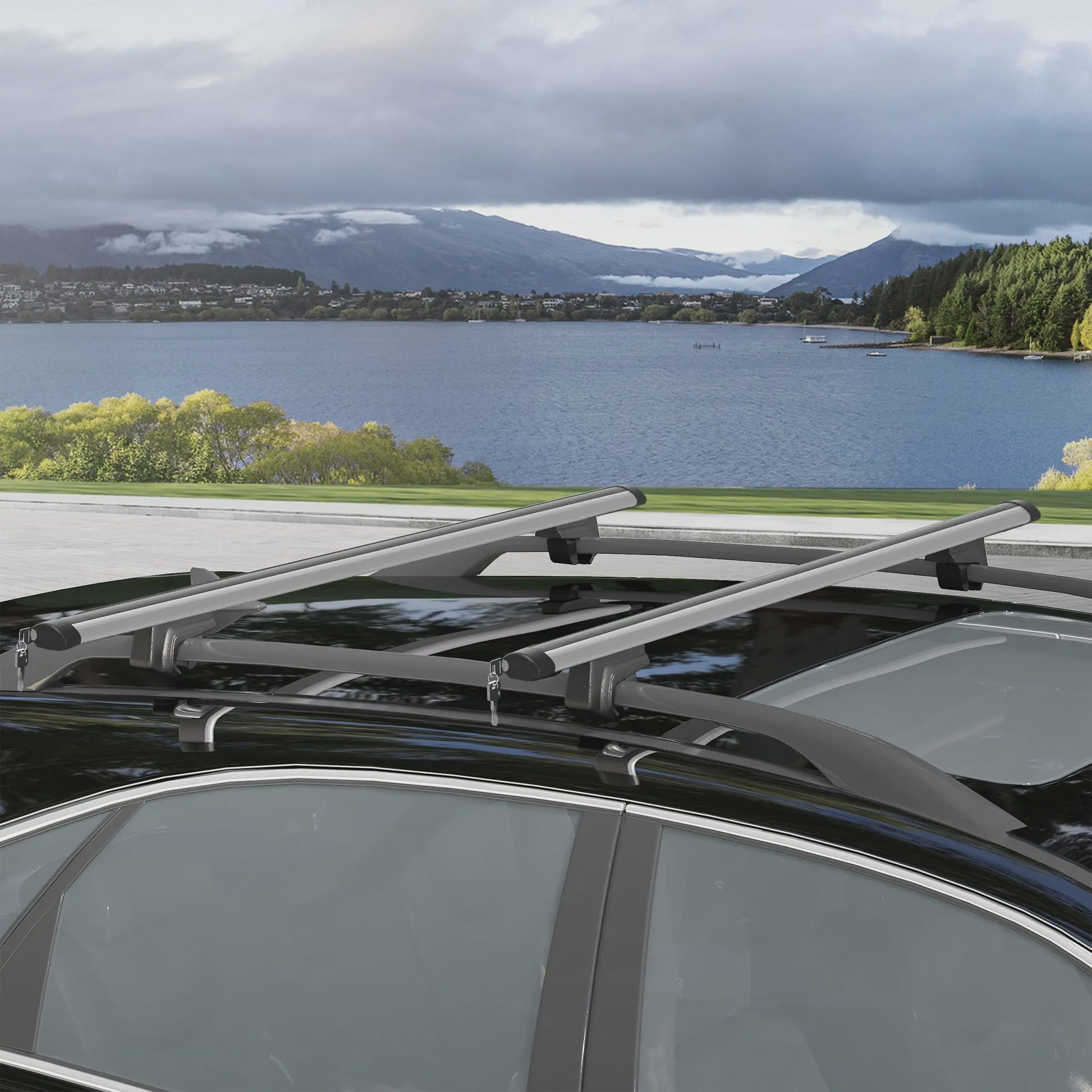HOMCOM car roof bars lock luggage rack 2 Keys provided aluminum alloy x 5,5x7 c