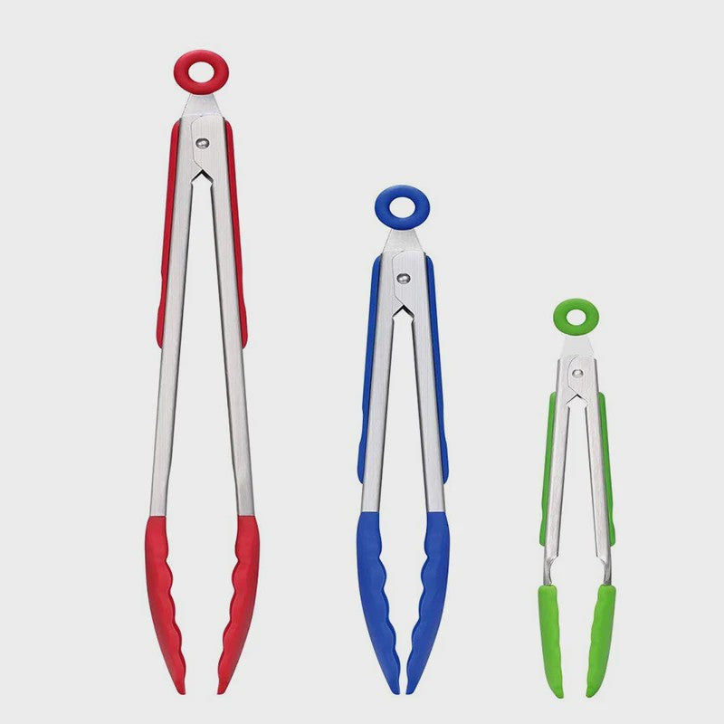 Set Keukentang 7, 9 & 12 Inch - RVS met Hittebestendige Siliconen Tips & Vergrendeling