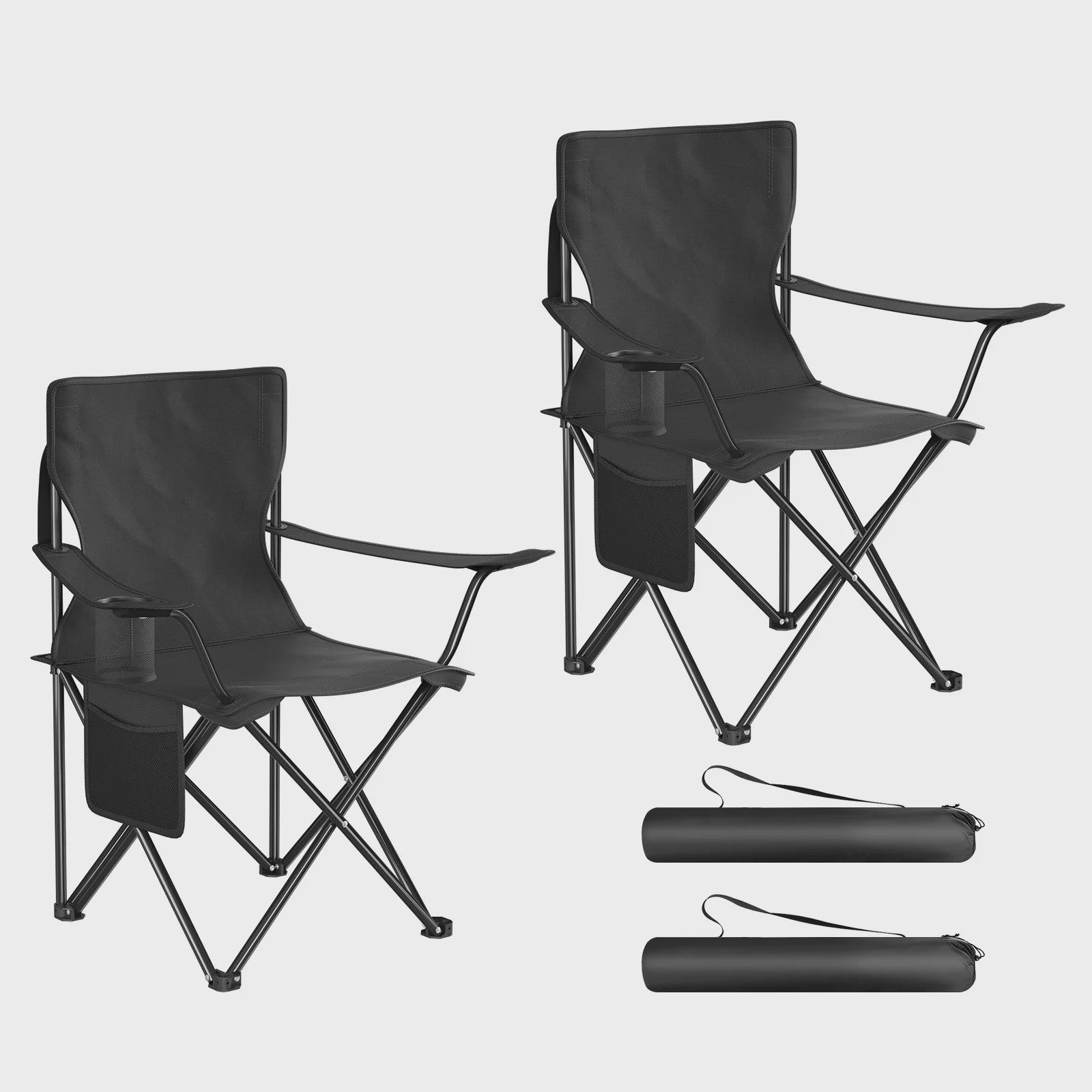 Set van 2 Opvouwbare Campingstoelen met Draagtas en Bekerhouder - Ideaal voor Strand, Camping en Vissen