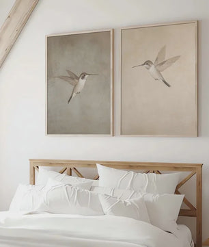 Set van 2 Frameloze Retro Kolibrie Canvas Posters - Landelijke Stijl Wanddecoratie
