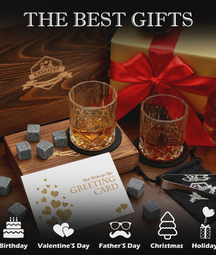 Luxe Whiskey Set met Glazen en Granieten Stenen - Houten Cadeaubox