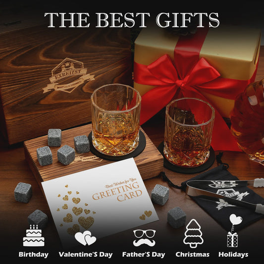 Luxe Whiskey Set met Glazen en Granieten Stenen - Houten Cadeaubox